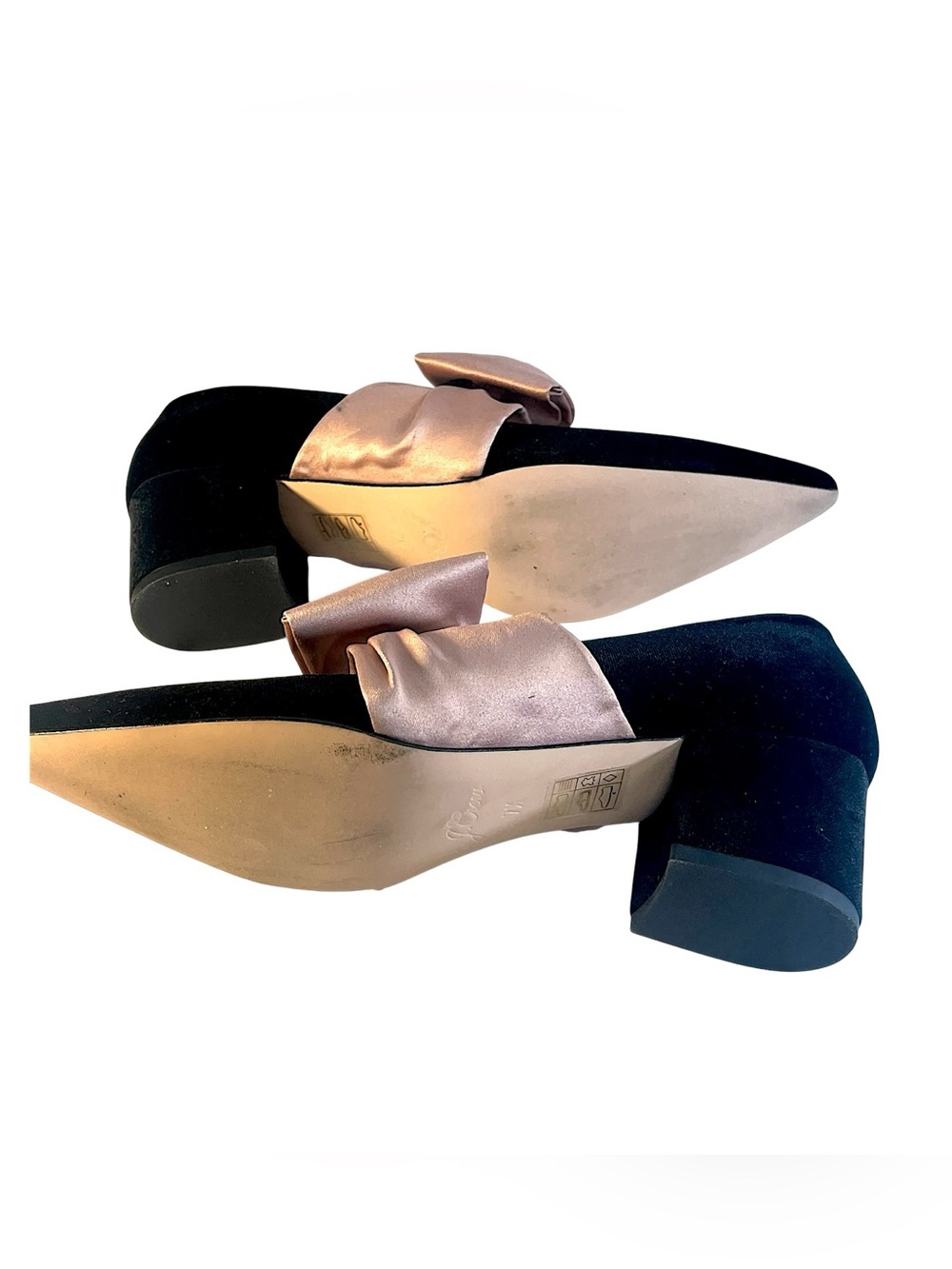J. Crew Black Pointed-Toe Mules with Blush Satin Bow - Picture 13 of 16